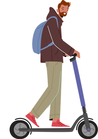 Man riding push scooter  Illustration