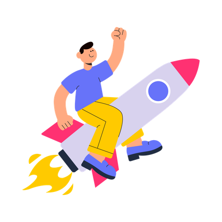 Man riding rocket with Bitcoin growth  Illustration