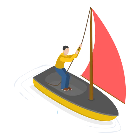 Man riding Sailing Boats  Illustration