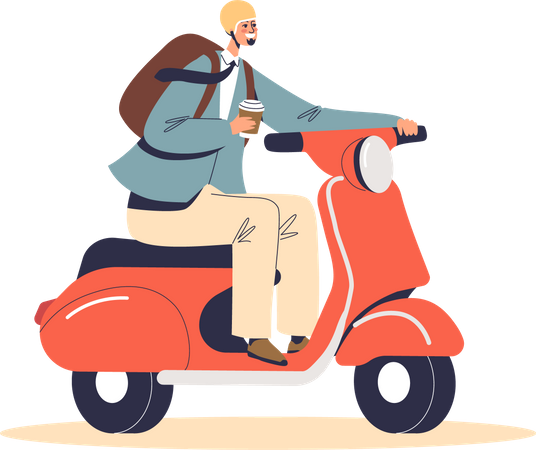 Man riding scooter  Illustration