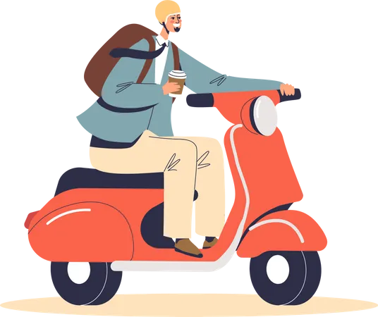 Man riding scooter  Illustration