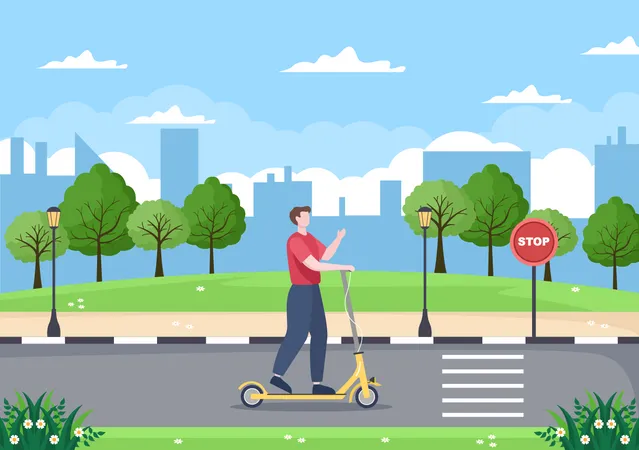 Man riding scooter  Illustration