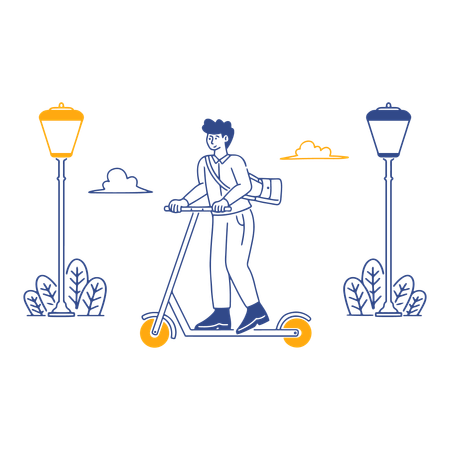 Man Riding Scooter  Illustration