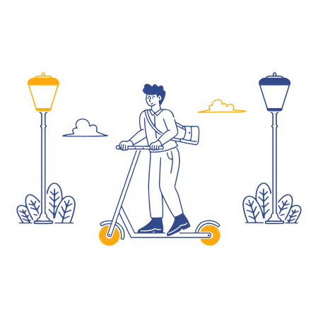 Man Riding Scooter  Illustration