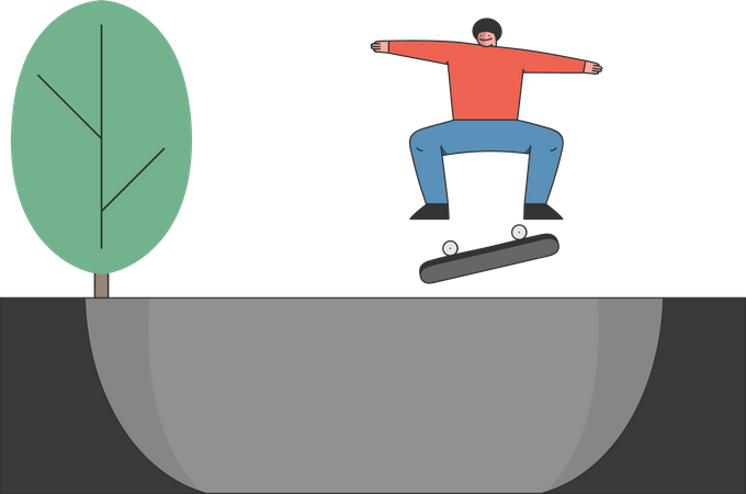 Man riding skateboard at skateboard ring Illustration
