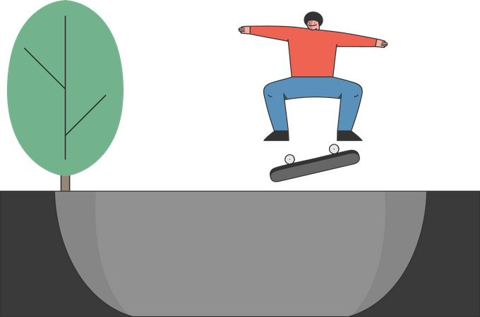 Man riding skateboard at skateboard ring  Illustration
