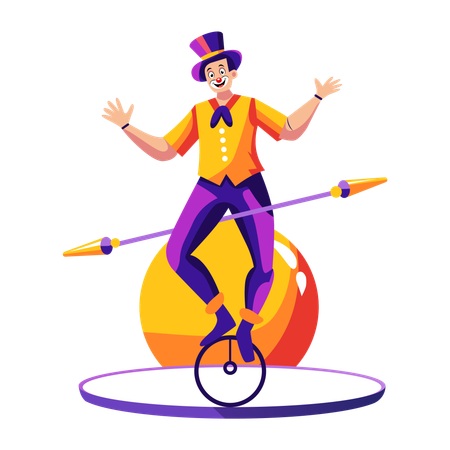 Man riding unicycle  Illustration