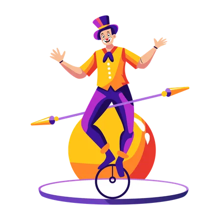 Man riding unicycle  Illustration