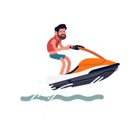 Man riding water scooter Illustration
