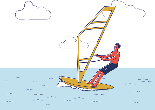 Man riding windsurf board  Illustration