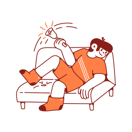 Man rings bell on the couch  Illustration