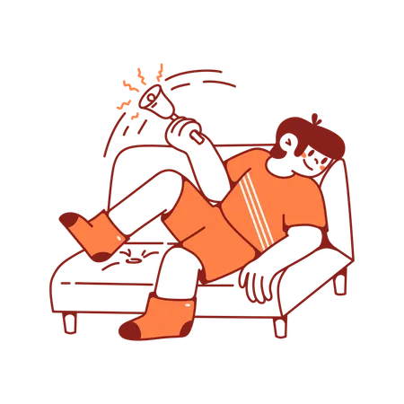Man rings bell on the couch  Illustration