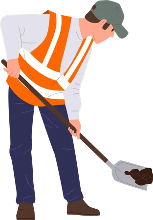 Man road worker wearing uniform digging with shovel  Illustration