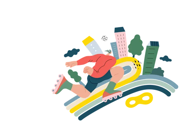 Life Unframed Roller Modern Flat Vector Concept Illustration Of A Man Rollerblading Across Rainbow Metaphor Of Unpredictability Imagination Whimsy Cycle Of Existence Play Growth And Discovery Illustration