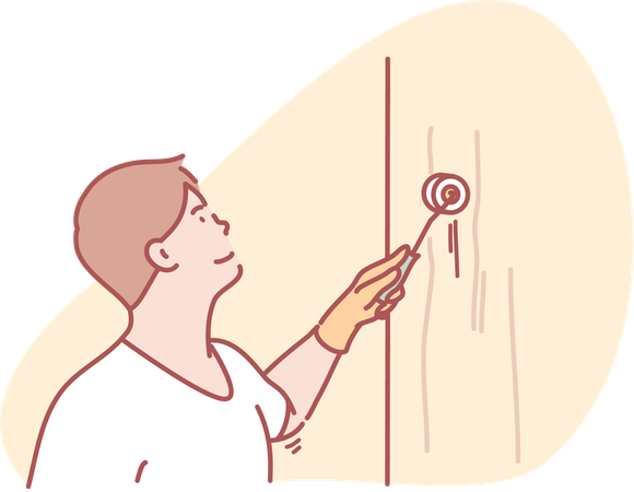 Man rolling paint on wall  Illustration