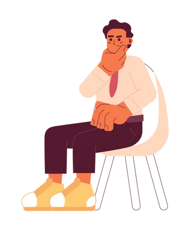 Middle Eastern Man Rubbing Chin 2 D Cartoon Character Brainstorming Male Office Worker Sitting On Chair Isolated Vector Person White Background Entrepreneur Thinking Guy Color Flat Spot Illustration 일러스트레이션