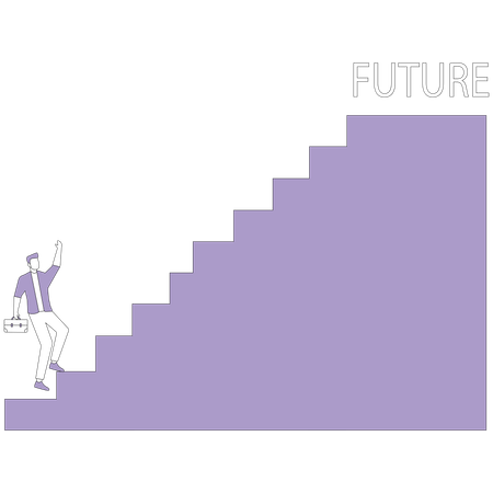 Man running along steps to future  Illustration