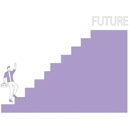 Man running along steps to future  Illustration