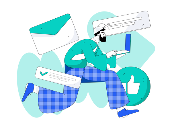 Man running and getting late for presentation  イラスト