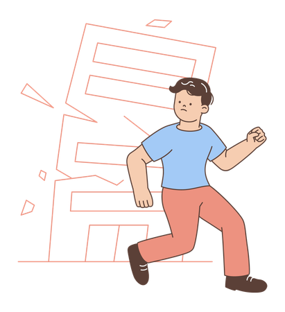 Man running away during building collapse  Illustration