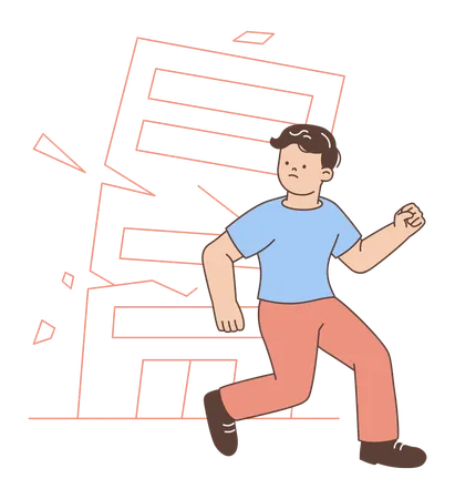 Man running away during building collapse  Illustration