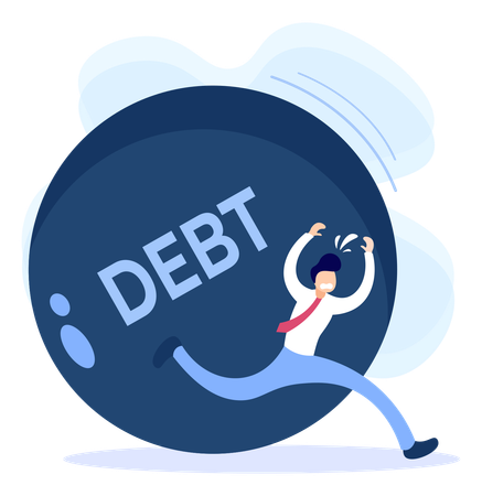 Man Running Away From Debt Ball  Illustration