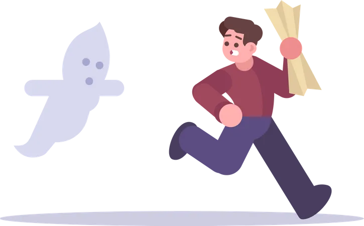 Man running away from ghost Illustration