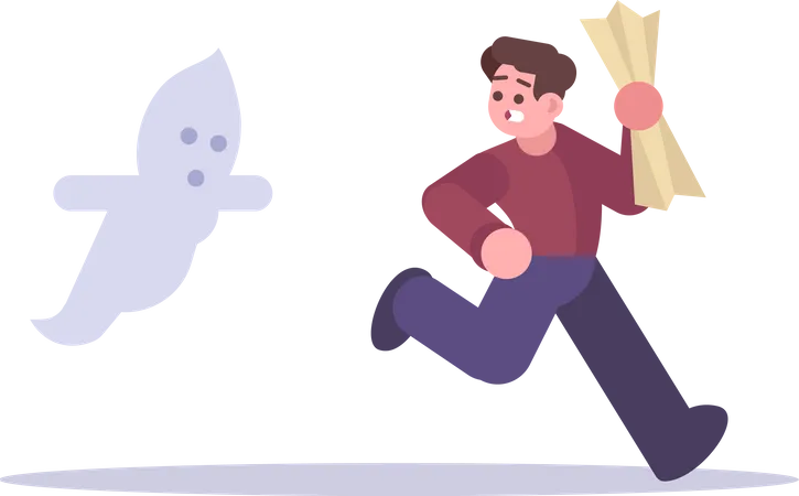 Man running away from ghost  Illustration