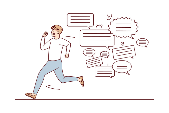 Man running away from hate speech  Illustration