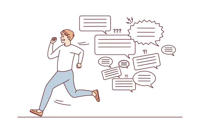 Man running away from hate speech  Illustration