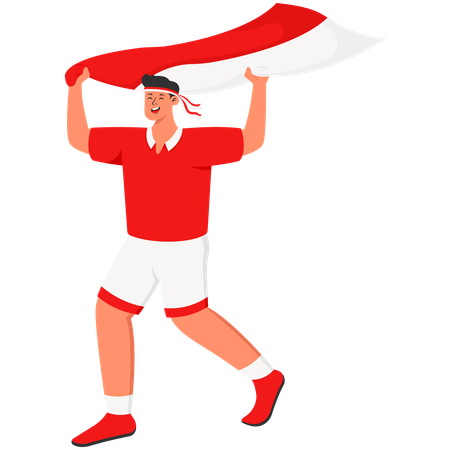 Man Running Carrying Indonesian Flag  Illustration