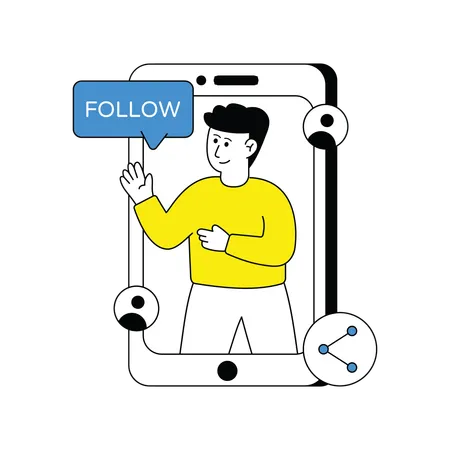 Man running Follow Me campaign on social media  Illustration