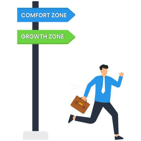 Man running for growth zone and comfort zone  Illustration