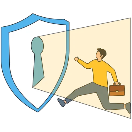 보안 로그인을 위해 달리는 남자  일러스트레이션