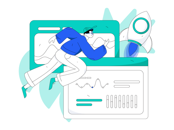 Man running for startup analysis  Illustration