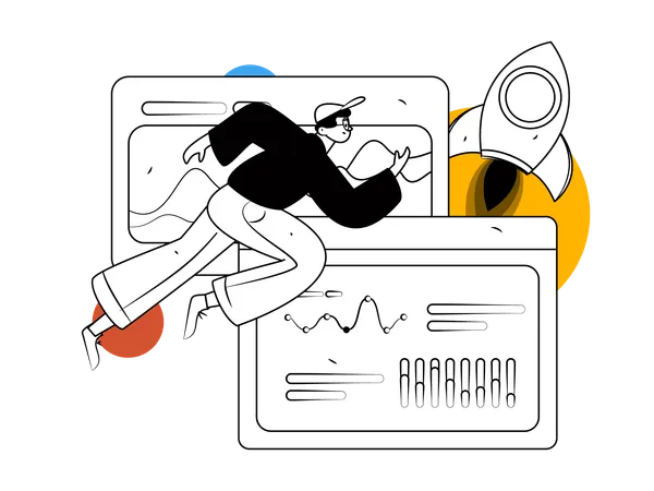 Man running for startup analysis  Illustration