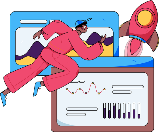 Man running for startup analysis  Illustration