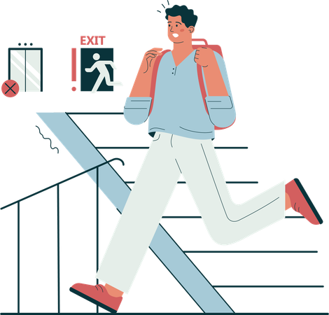 Man running from emergency exit  Illustration