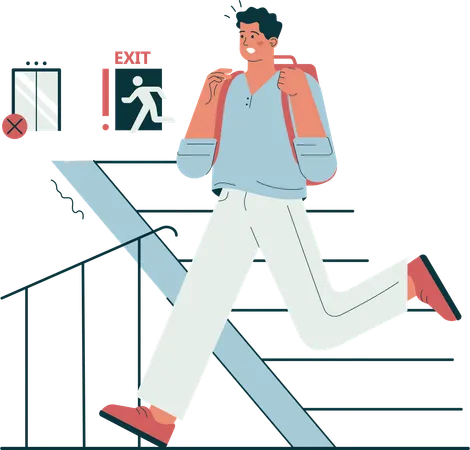 Man running from emergency exit  Illustration