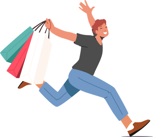 Man running happy after shopping Illustration
