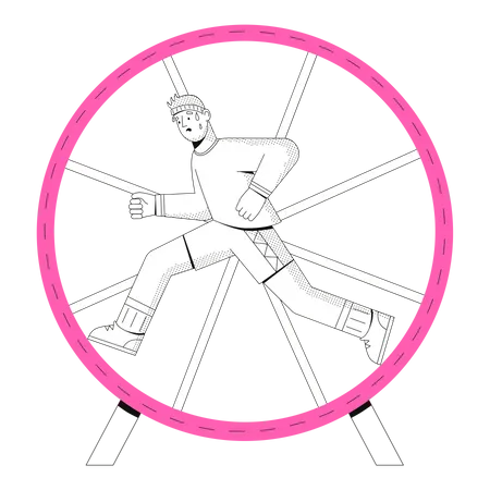 Man running in a wheel  Illustration