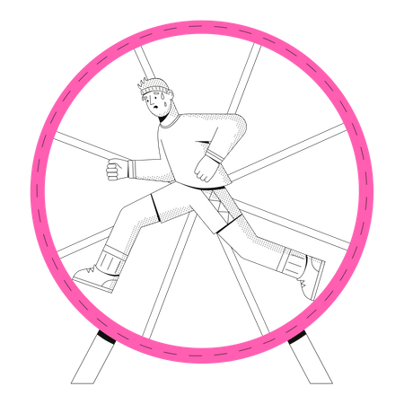 Man running in a wheel  Illustration