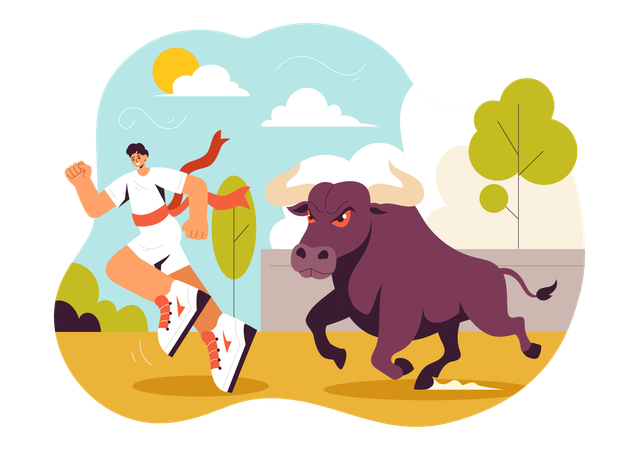 Man running in Bull Race  Illustration