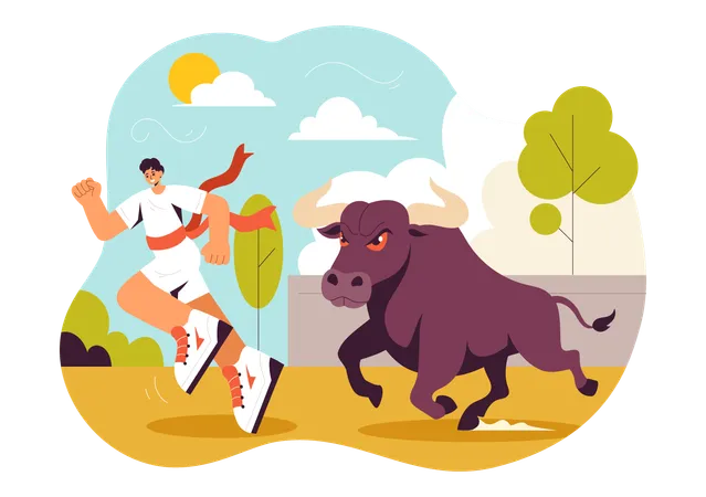 Man running in Bull Race  Illustration