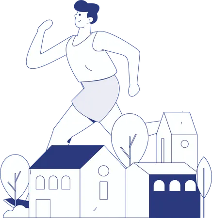 Man running in city  Illustration