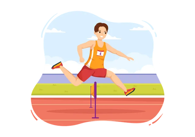 Man running in hurdle race Illustration