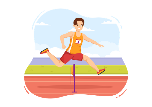 Man running in hurdle race  Illustration