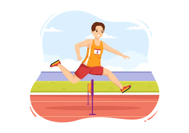 Man running in hurdle race  Illustration