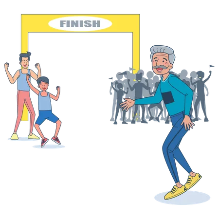 Energetic Elderly Man Running Marathon Illustration Vector With White Background Illustration