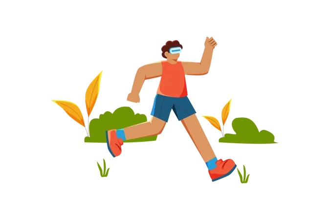 Man running in virtual world  Illustration